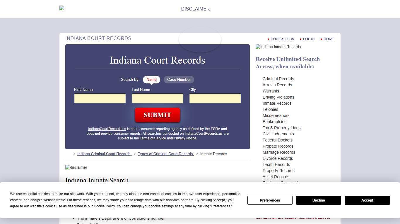 Indiana Inmate Search IndianaCourtRecords.us