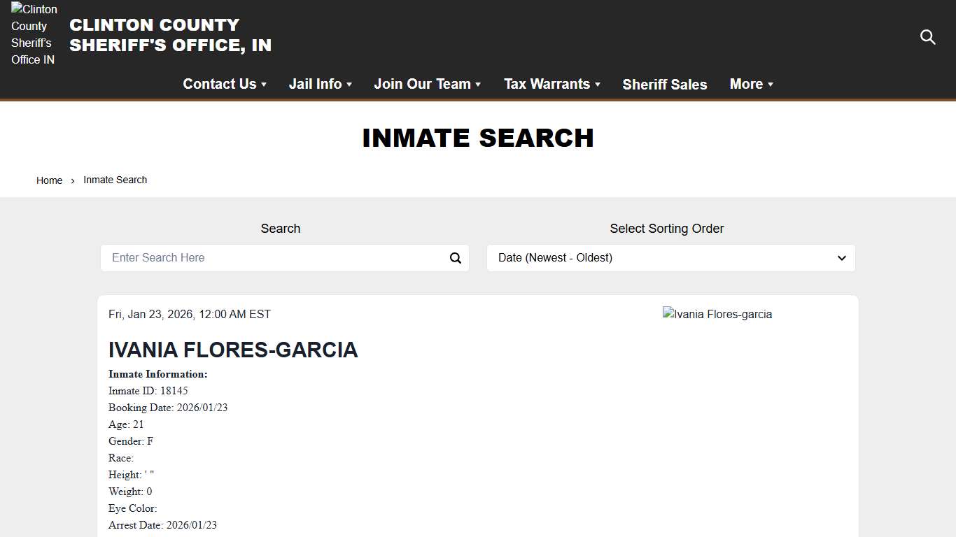 Inmate Search Clinton County Sheriff’s Office IN